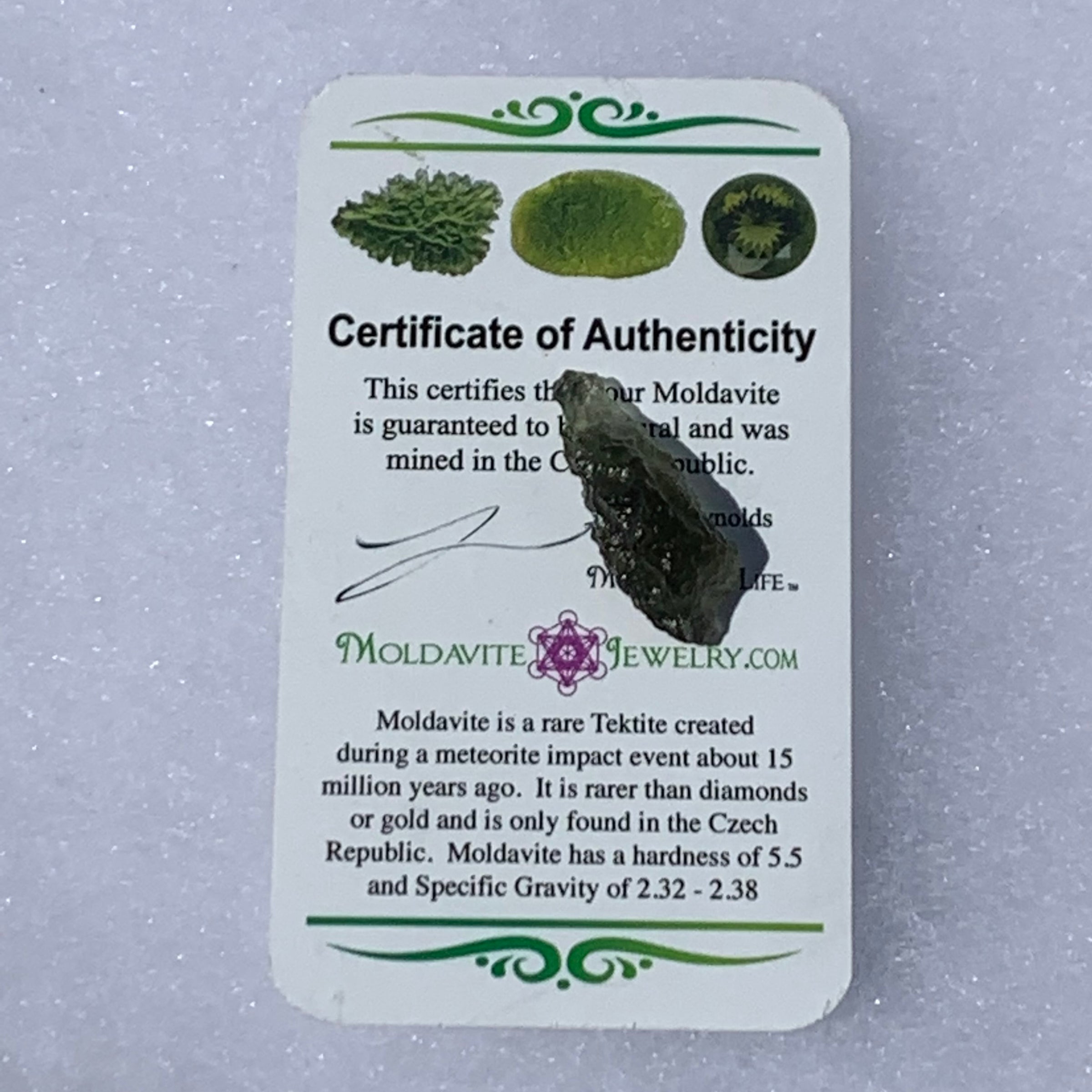 Moldavite Genuine Certified Czech Republic 2.2 grams