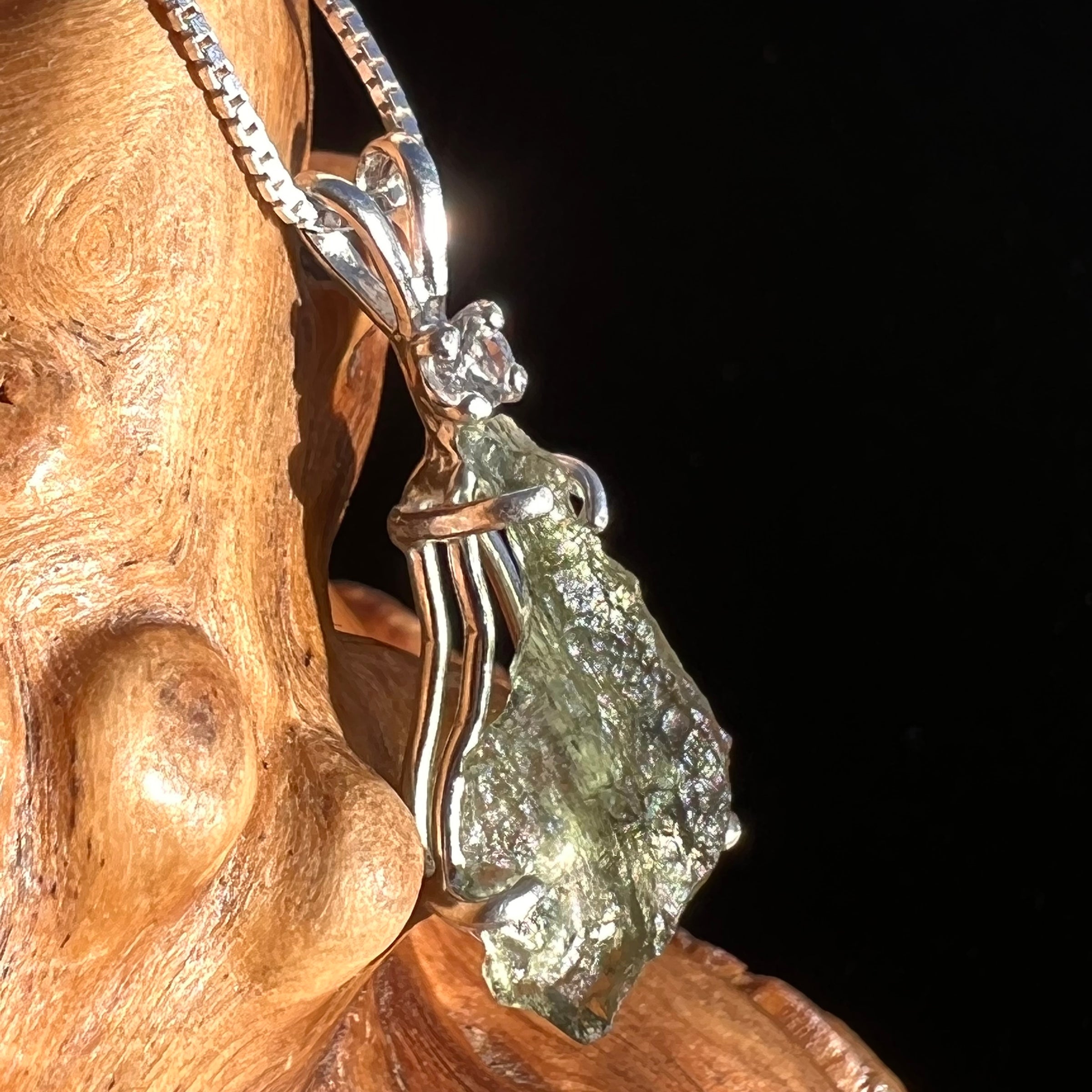 Raw Moldavite & Faceted Danburite Necklace Sterling #3194