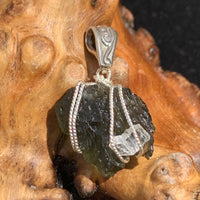 Moldavite Phenacite Herkimer Diamond Silver Wire Wrapped Pendant Raw Natural