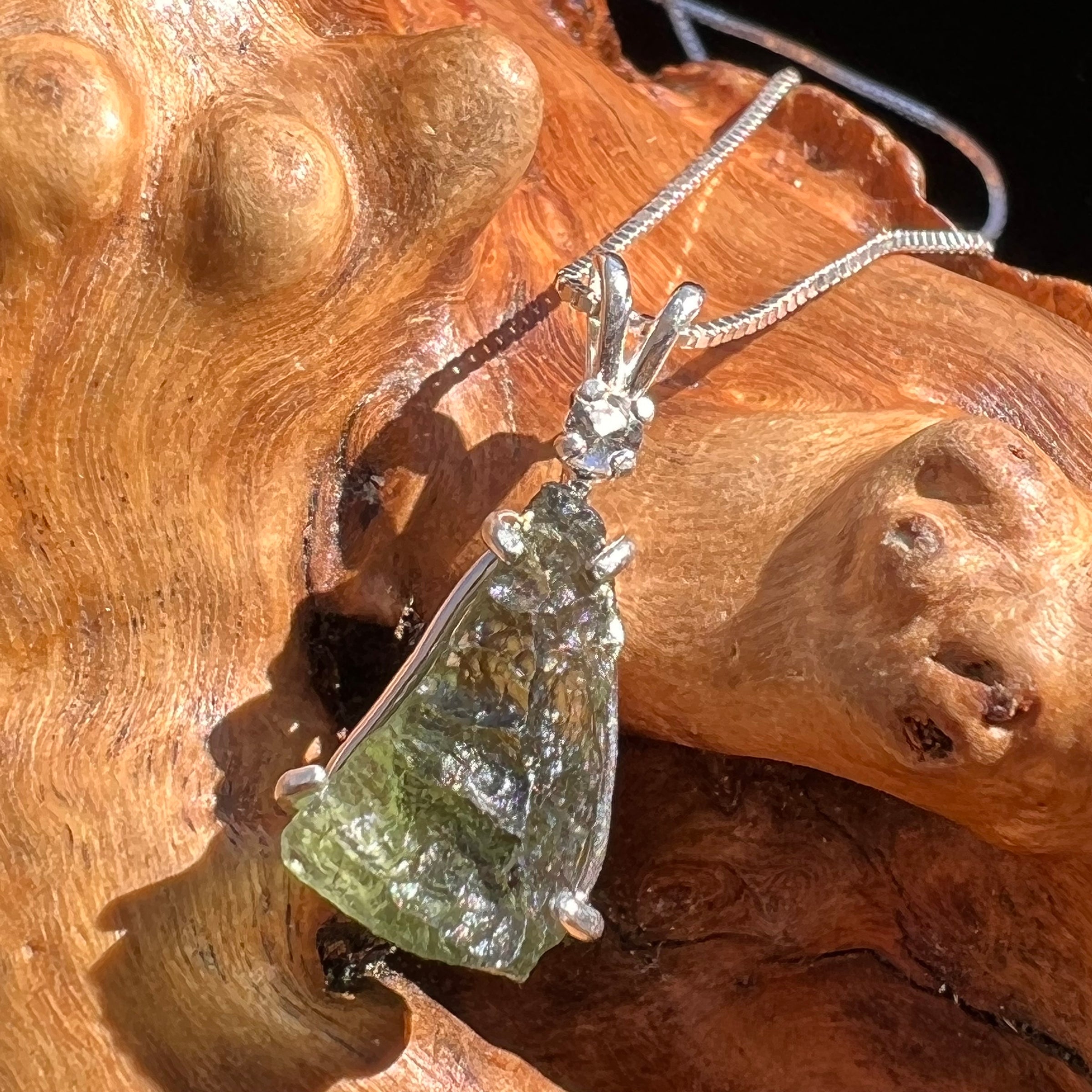 Raw Moldavite & Faceted Danburite Necklace Sterling #3195