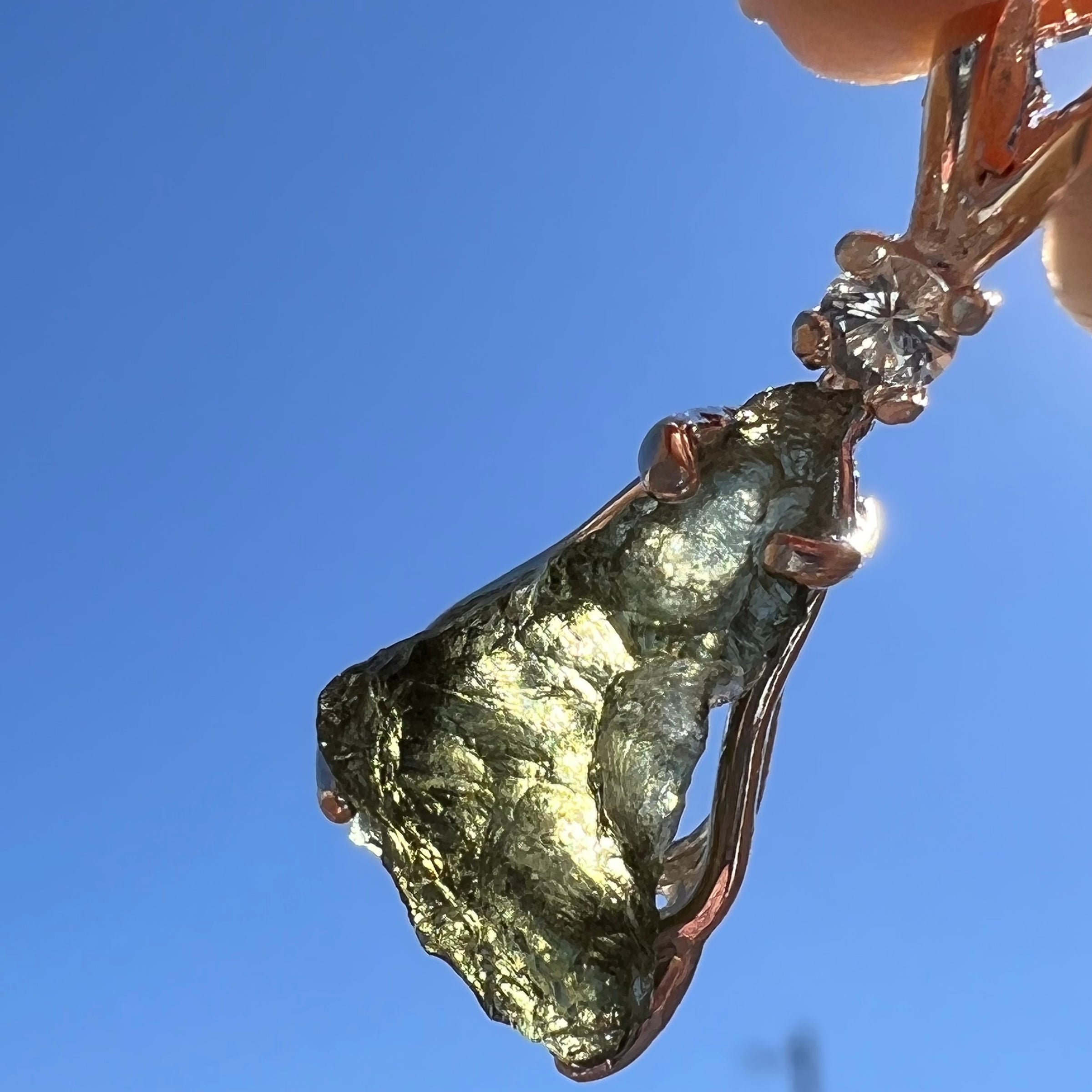 Raw Moldavite & Faceted Danburite Necklace Sterling #3196