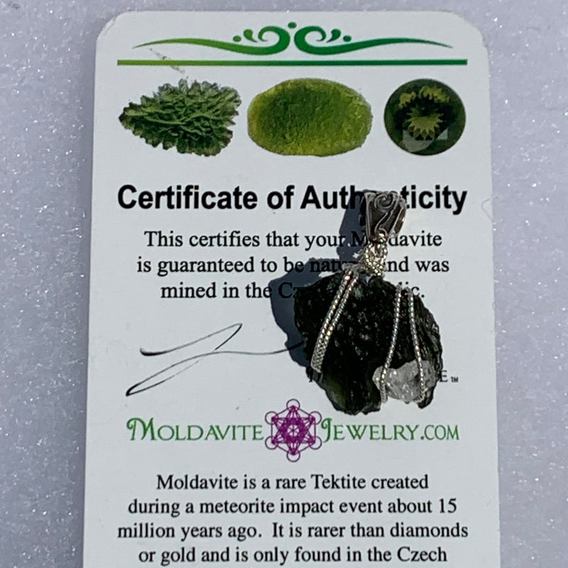 Moldavite Phenacite Herkimer Diamond Silver Wire Wrapped Pendant Raw Natural