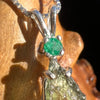 Raw Moldavite & Faceted Emerald Necklace Sterling #3198