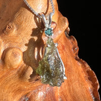 Moldavite & Blue Tourmaline Indicolite Necklace Sterling #3400