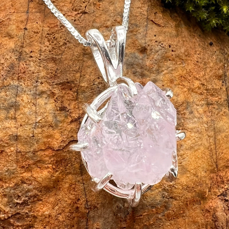 Crystallized Rose Quartz & Moldavite Necklace Sterling #1