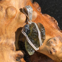 Moldavite Brookite Silver Wire Wrapped Pendant Raw Natural Genuine