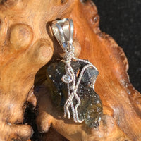 Moldavite Brookite Silver Wire Wrapped Pendant Raw Natural Genuine