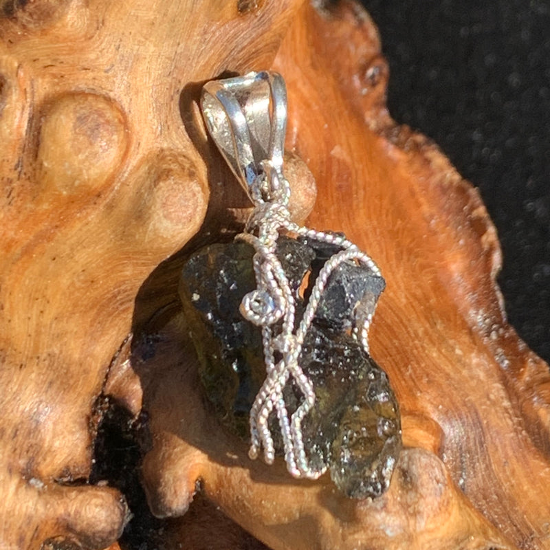 Moldavite Brookite Silver Wire Wrapped Pendant Raw Natural Genuine