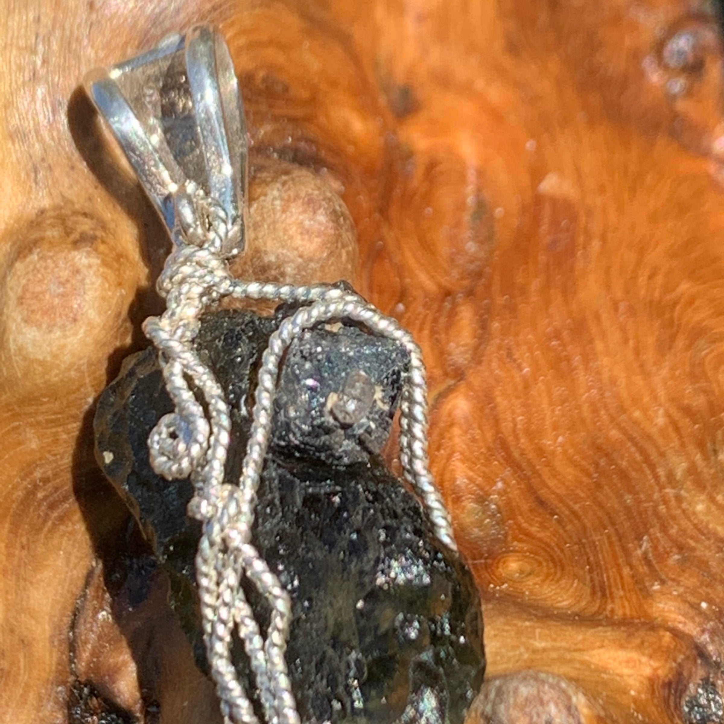 Moldavite Brookite Silver Wire Wrapped Pendant Raw Natural Genuine