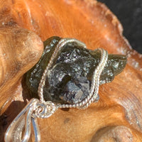 Moldavite Brookite Silver Wire Wrapped Pendant Raw Natural Genuine