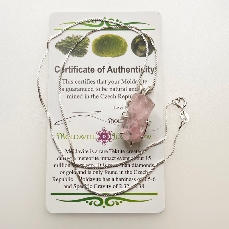 Crystallized Rose Quartz & Moldavite Necklace Sterling #2