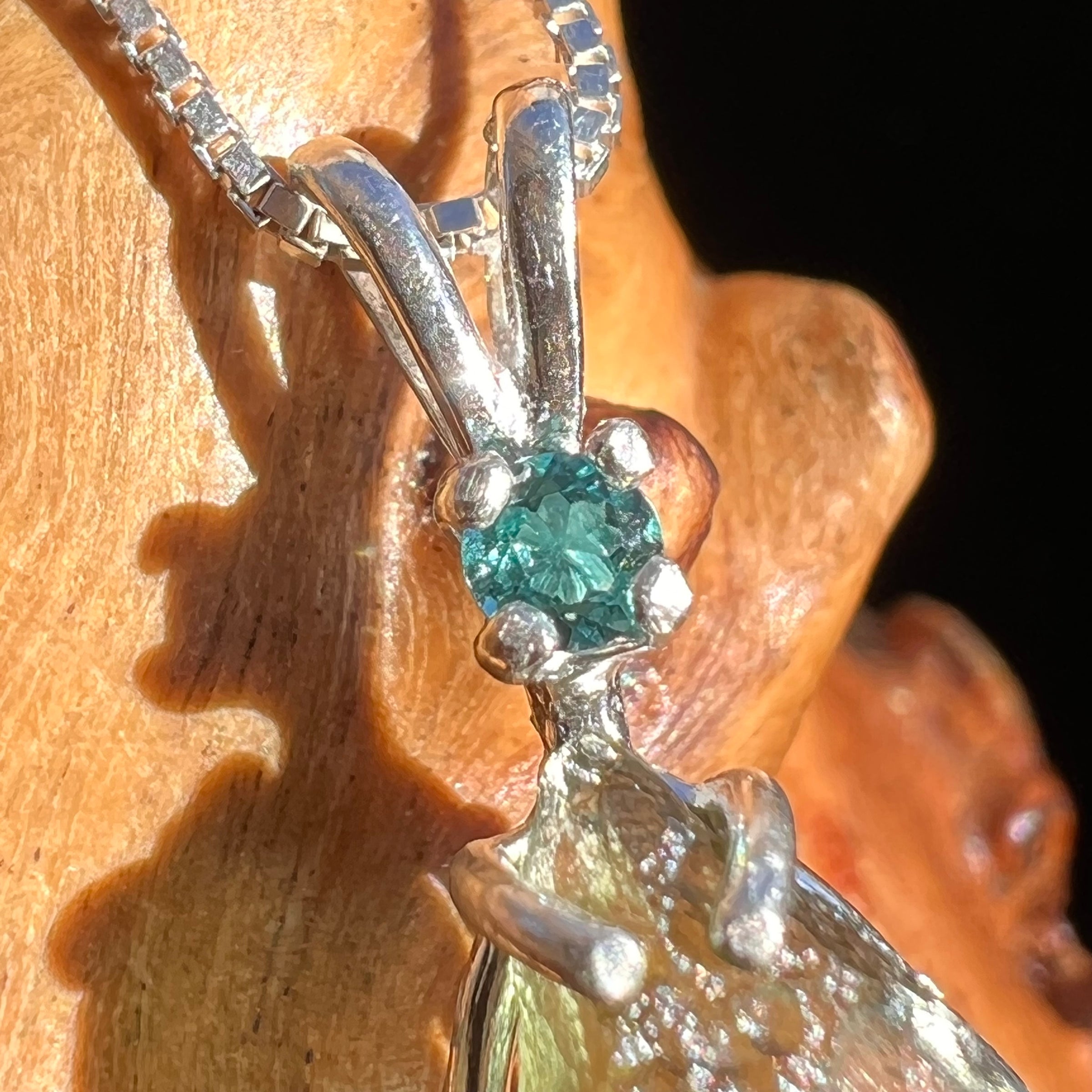 Moldavite & Blue Tourmaline Indicolite Necklace Sterling #3402