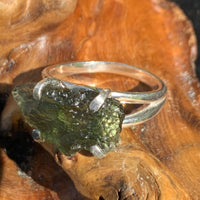Natural Moldavite Silver Ring Size 8 Genuine Certified