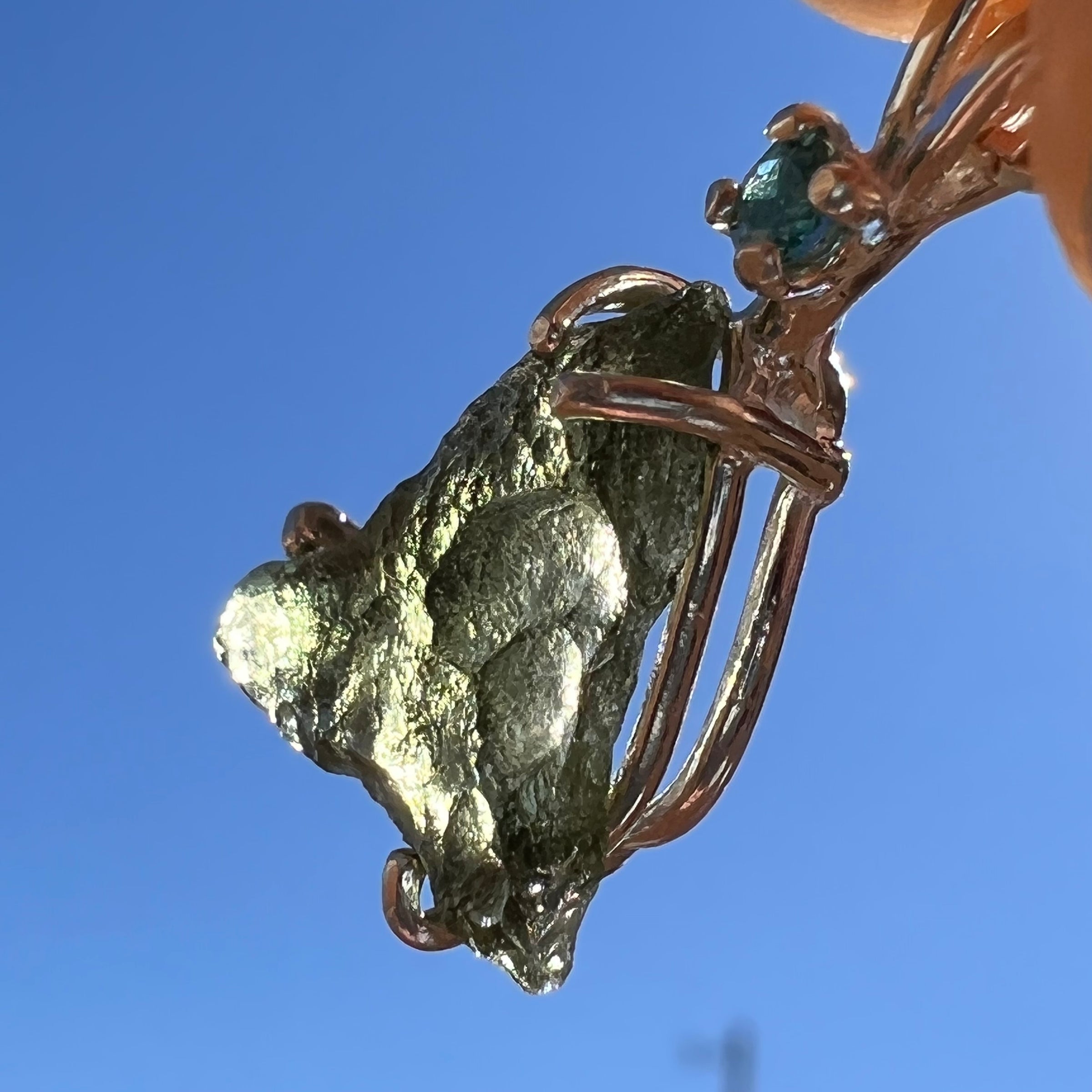 Moldavite & Blue Tourmaline Indicolite Necklace Sterling #3402