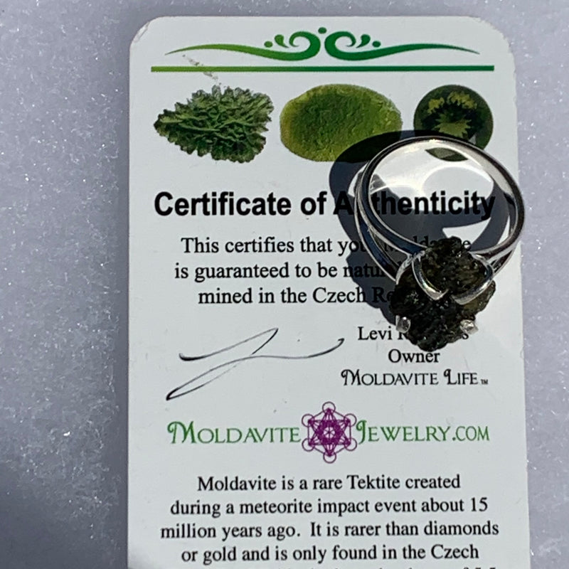 Natural Moldavite Silver Ring Size 9 Genuine Certified