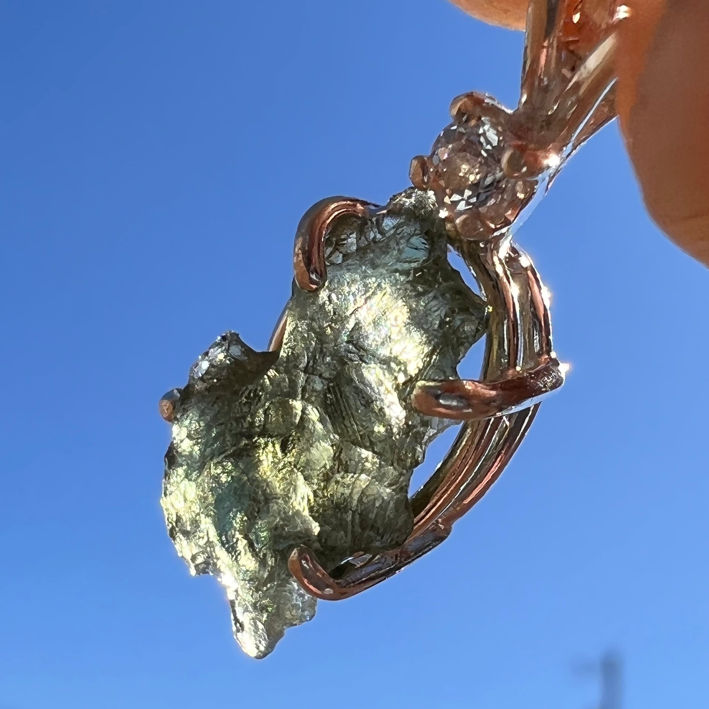Raw Moldavite & Faceted Phenacite Necklace Sterling #3404