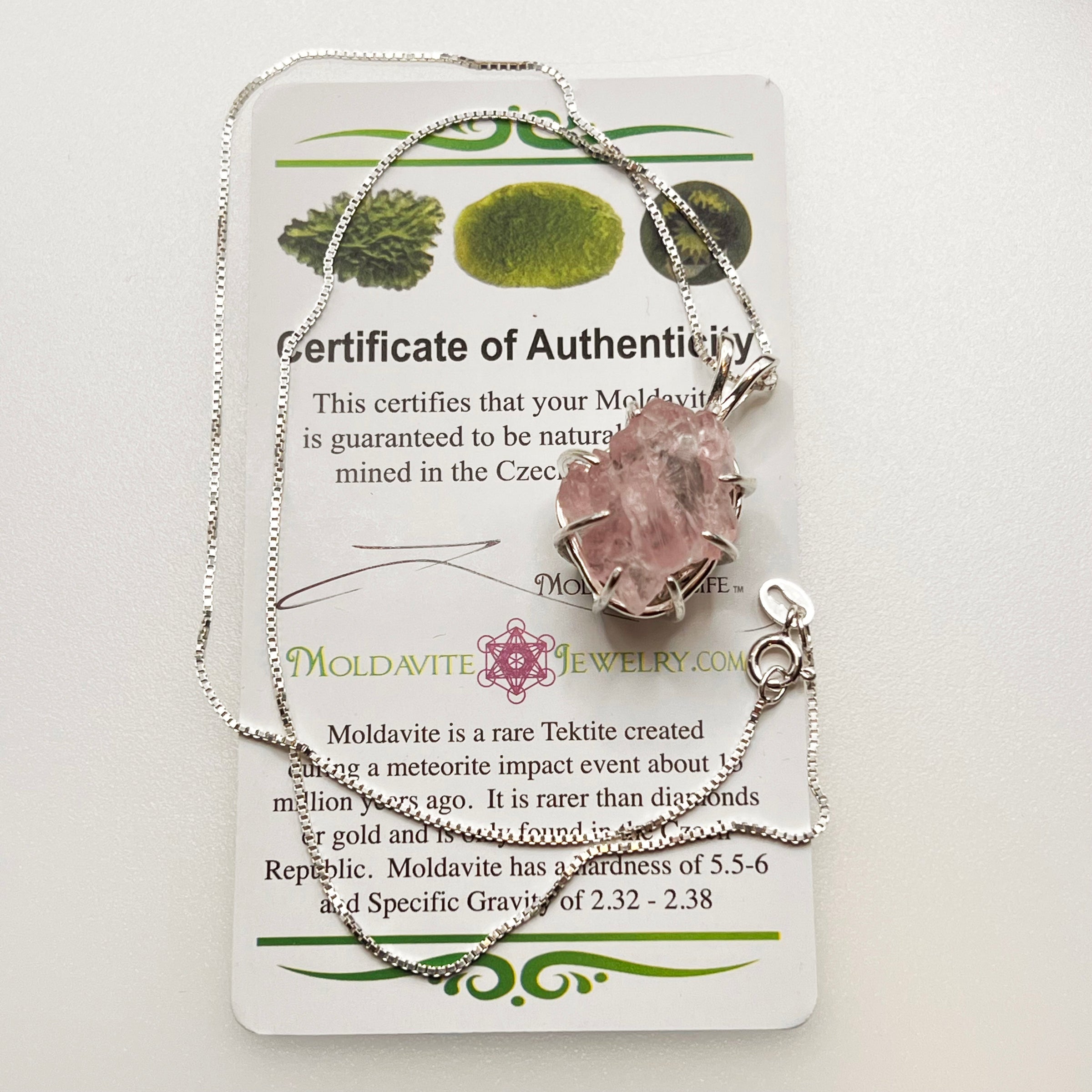 Crystallized Rose Quartz & Moldavite Necklace Sterling #4