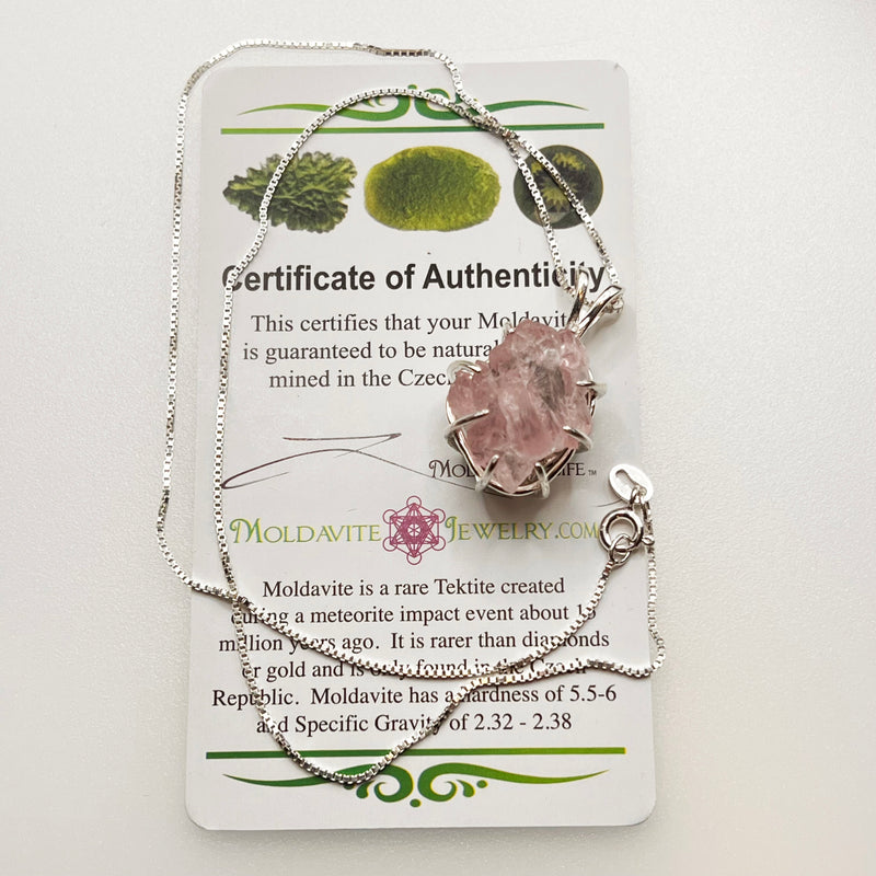 Crystallized Rose Quartz & Moldavite Necklace Sterling #4