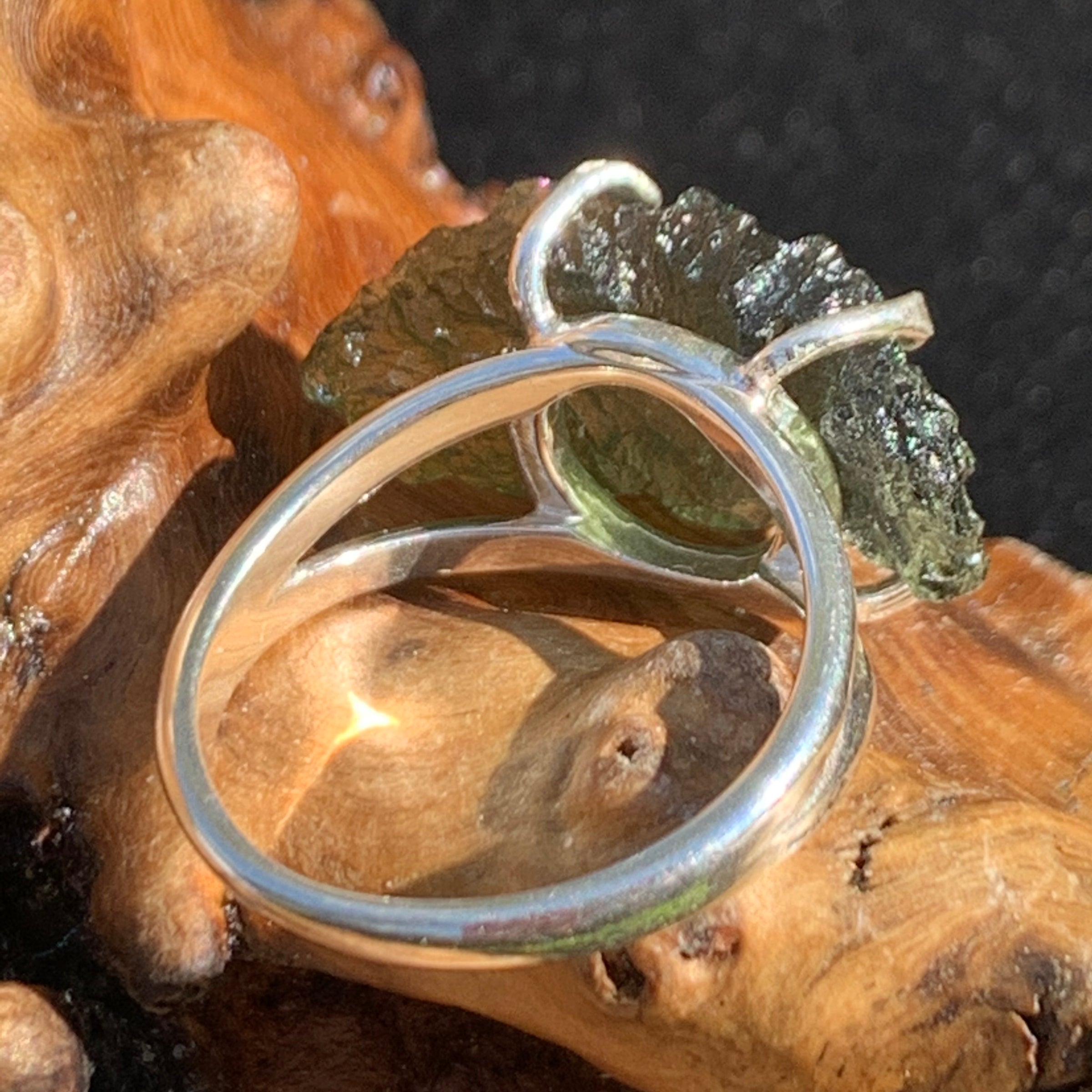 Natural Moldavite Silver Ring Size 9 Genuine Certified