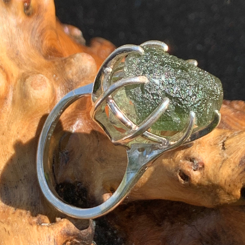 Moldavite Herkimer Diamond Silver Ring Size 7.5