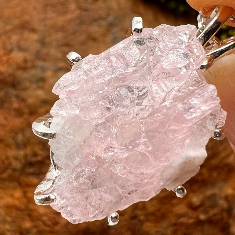 Crystallized Rose Quartz & Moldavite Necklace Sterling #6