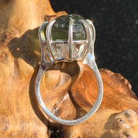 Moldavite Herkimer Diamond Silver Ring Size 7.5