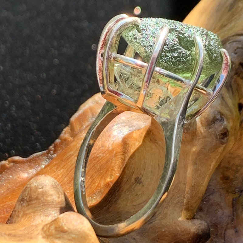 Moldavite Herkimer Diamond Silver Ring Size 7.5