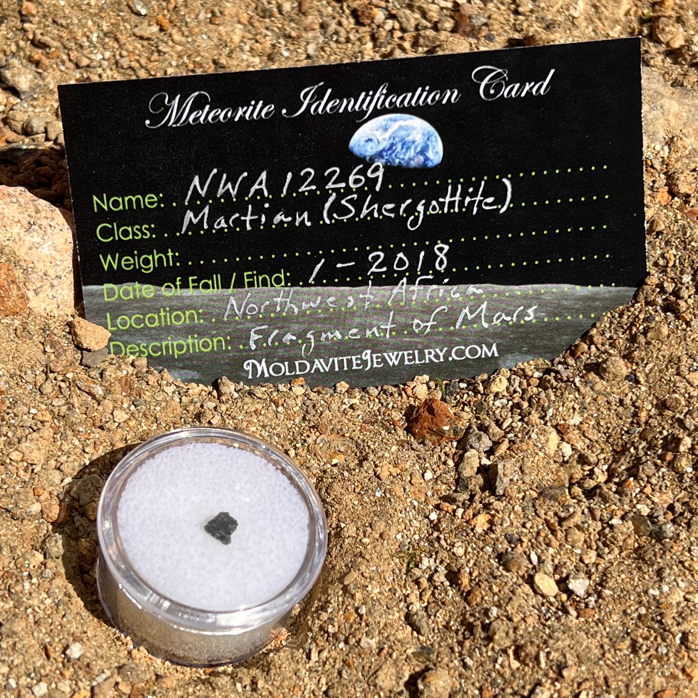 NWA 12269 Mars Meteorite tiny fragment #39-Moldavite Life