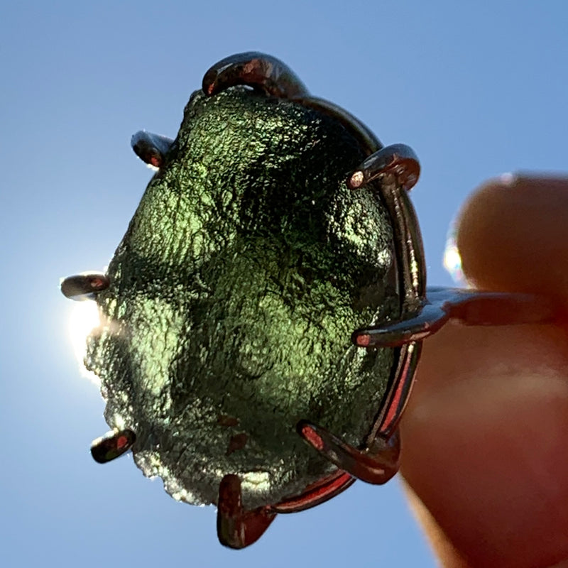 Moldavite Herkimer Diamond Silver Ring Size 7.5