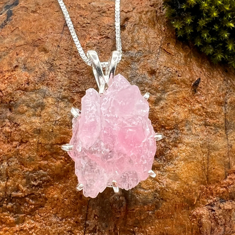 Crystallized Rose Quartz & Moldavite Necklace Sterling #9