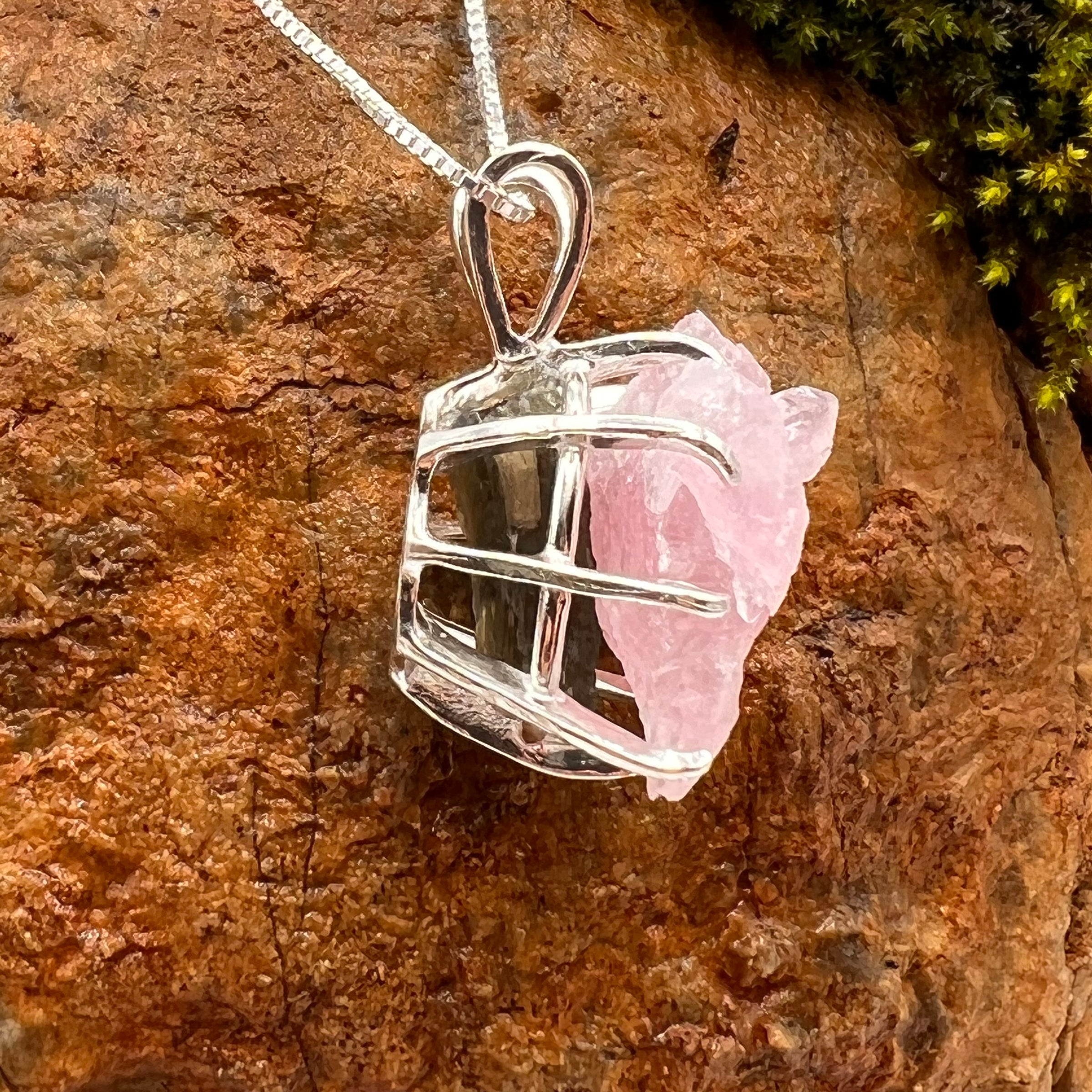 Crystallized Rose Quartz & Moldavite Necklace Sterling #9