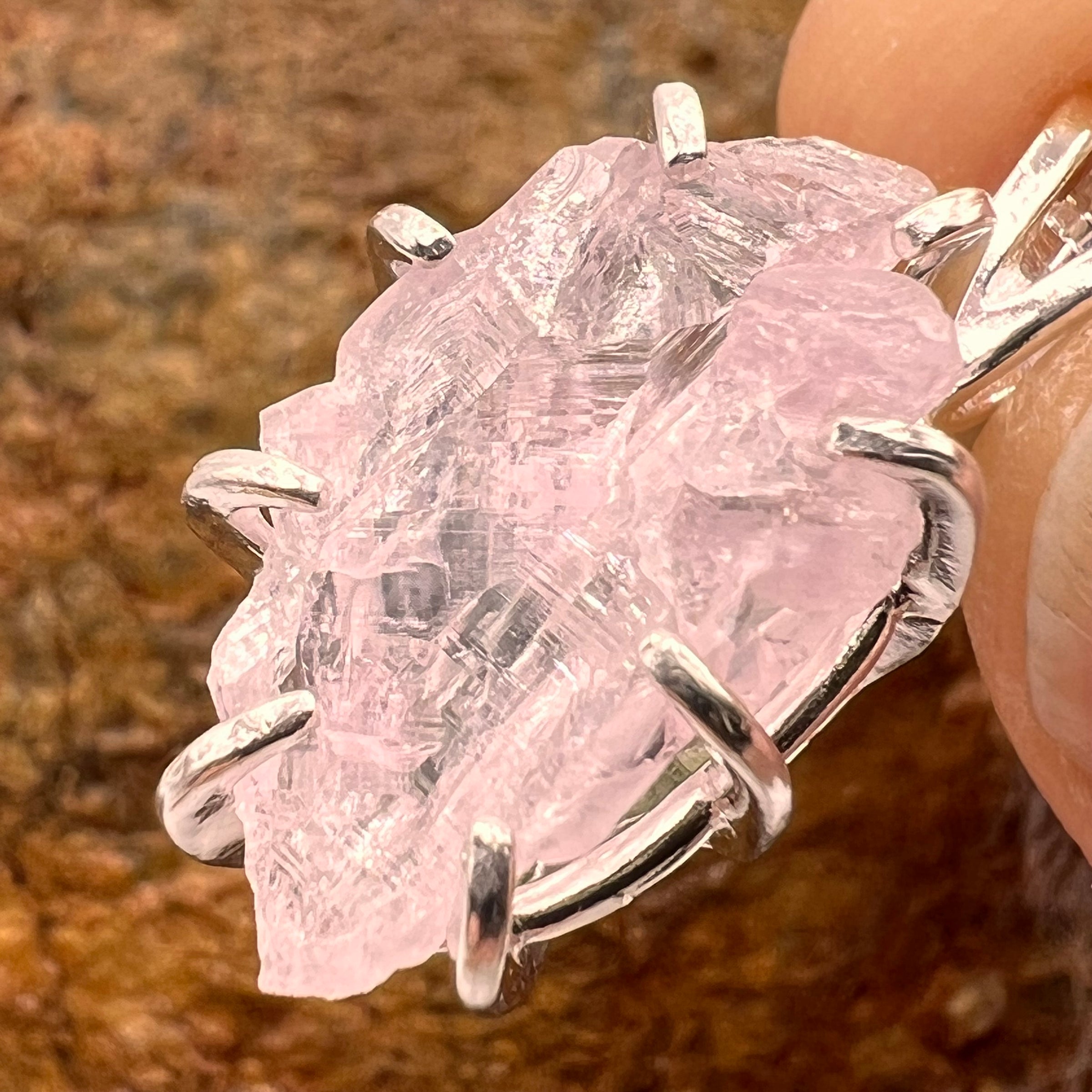 Crystallized Rose Quartz & Moldavite Necklace Sterling #10