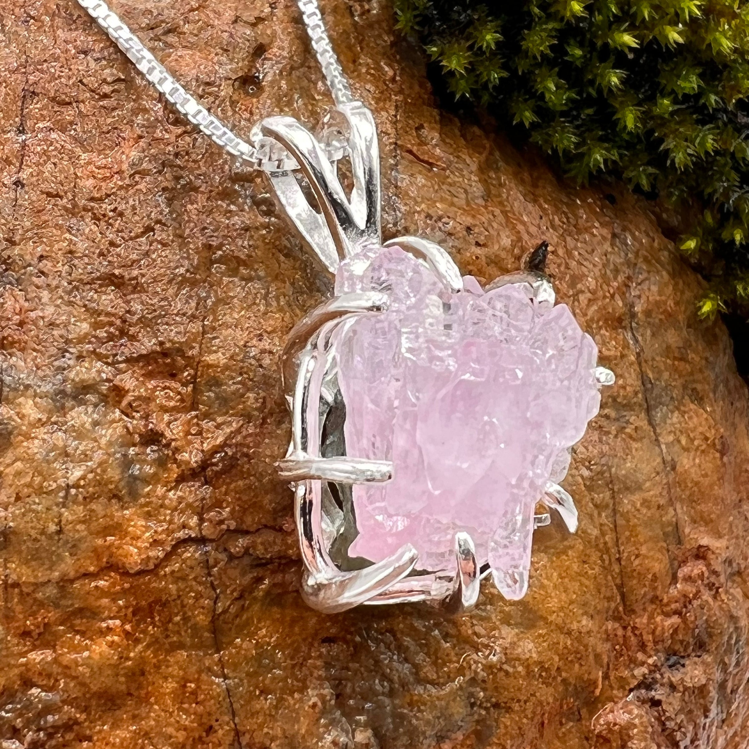 Crystallized Rose Quartz & Moldavite Necklace Sterling #11