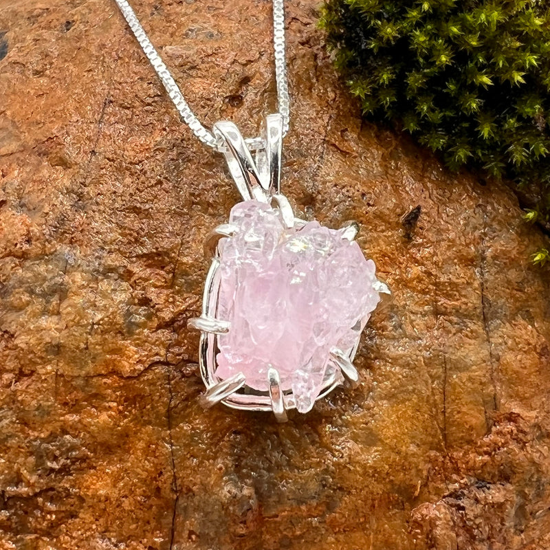 Crystallized Rose Quartz & Moldavite Necklace Sterling #11