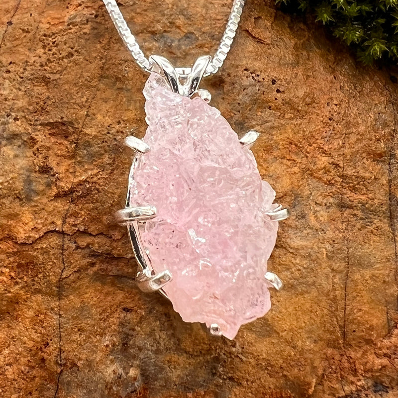 Crystallized Rose Quartz Necklace Sterling Silver #22