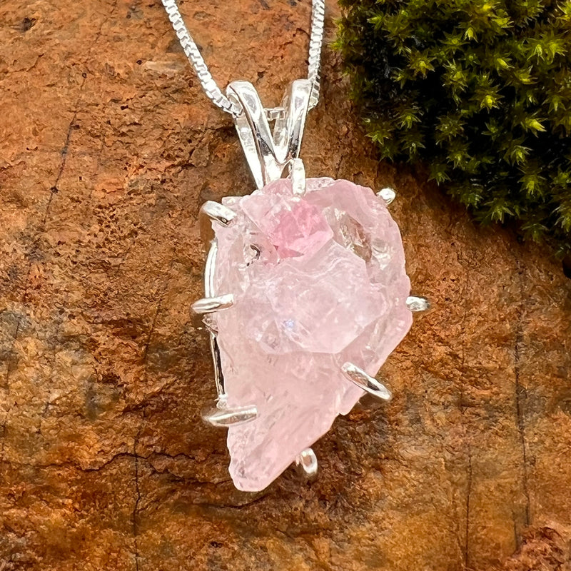 Crystallized Rose Quartz Necklace Sterling Silver #25