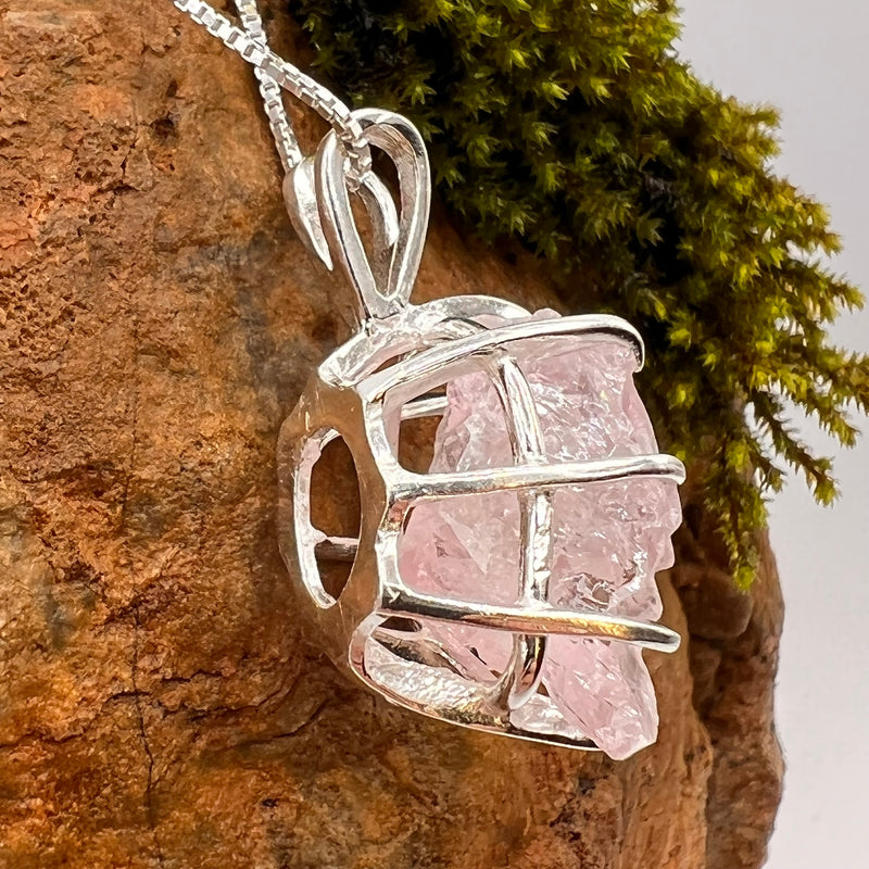 Crystallized Rose Quartz Necklace Sterling Silver #25