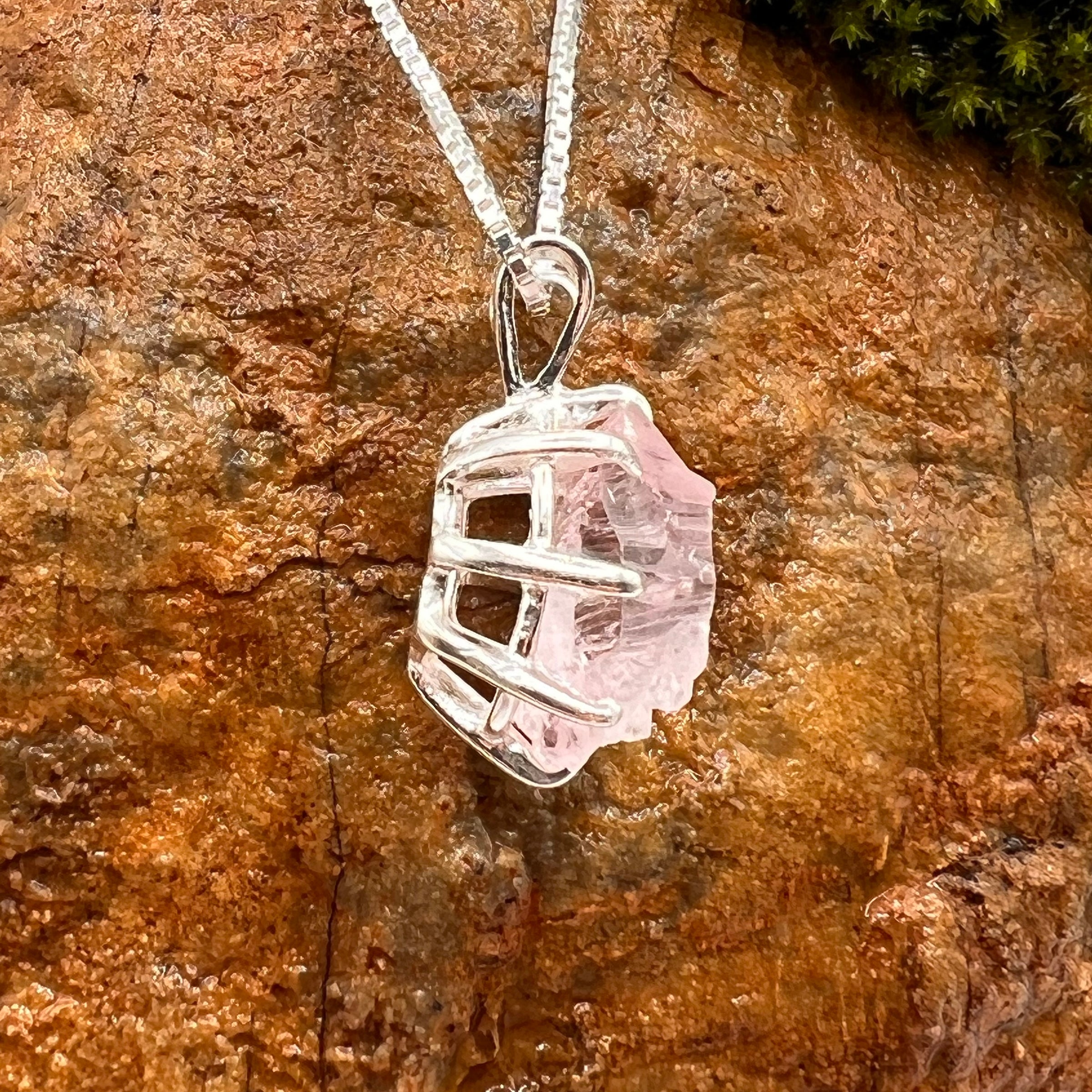 Crystallized Rose Quartz Necklace Sterling Silver #31