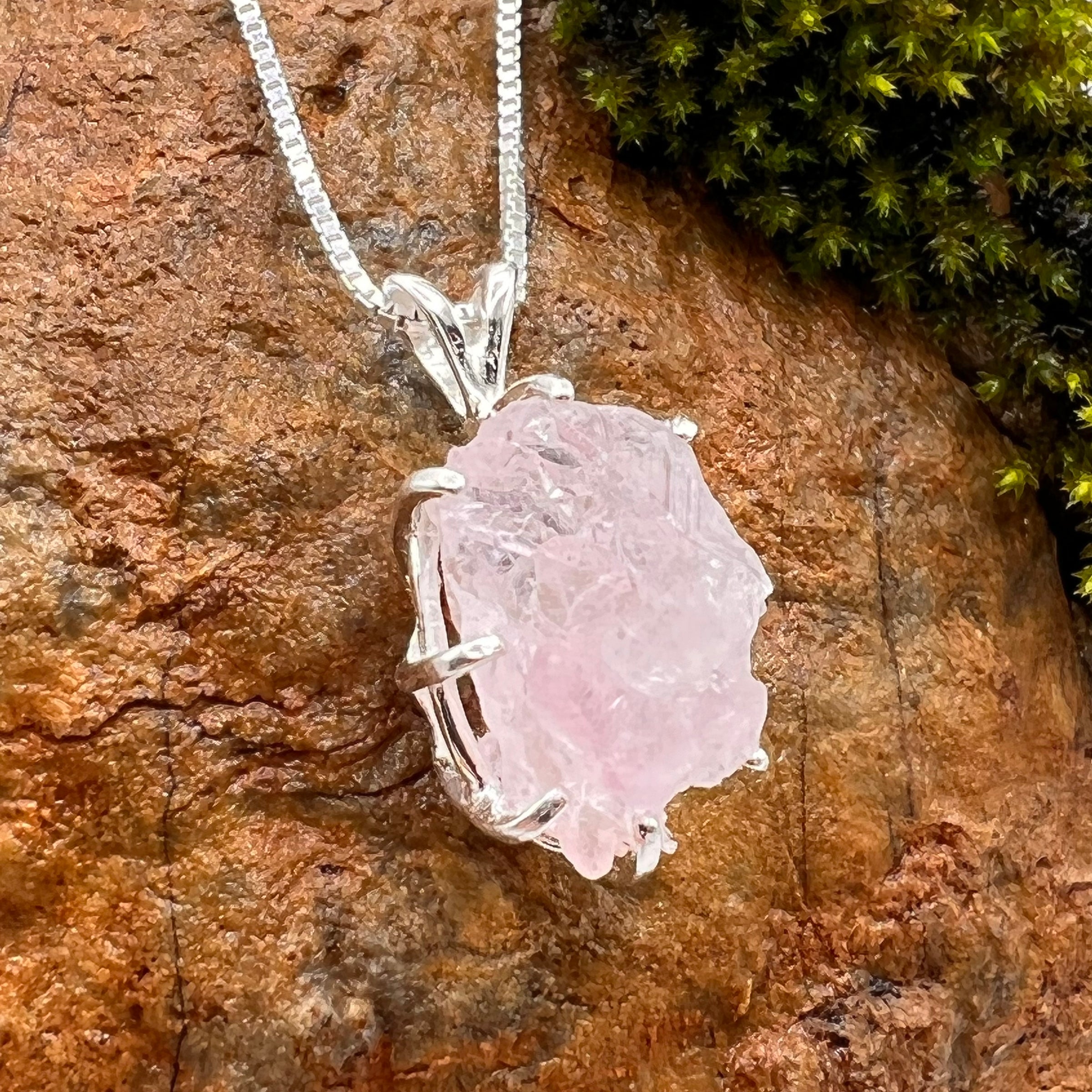 Crystallized Rose Quartz Necklace Sterling Silver #33