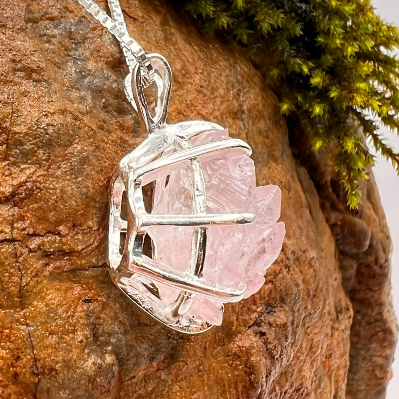 Crystallized Rose Quartz Necklace Sterling Silver #33