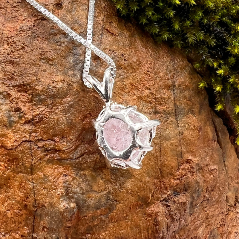 Crystallized Rose Quartz Necklace Sterling Silver #36