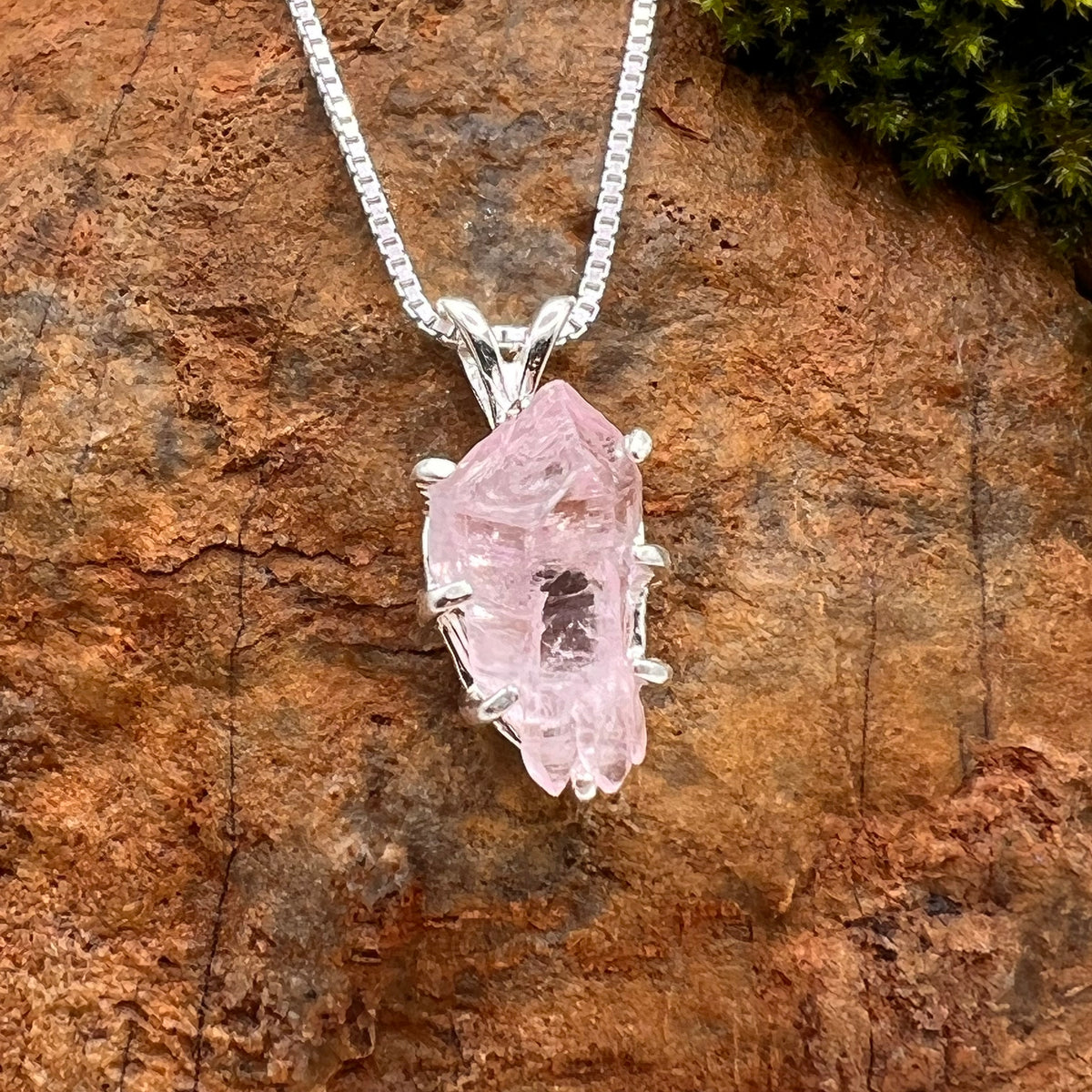 Crystallized Rose Quartz Necklace Sterling Silver #37