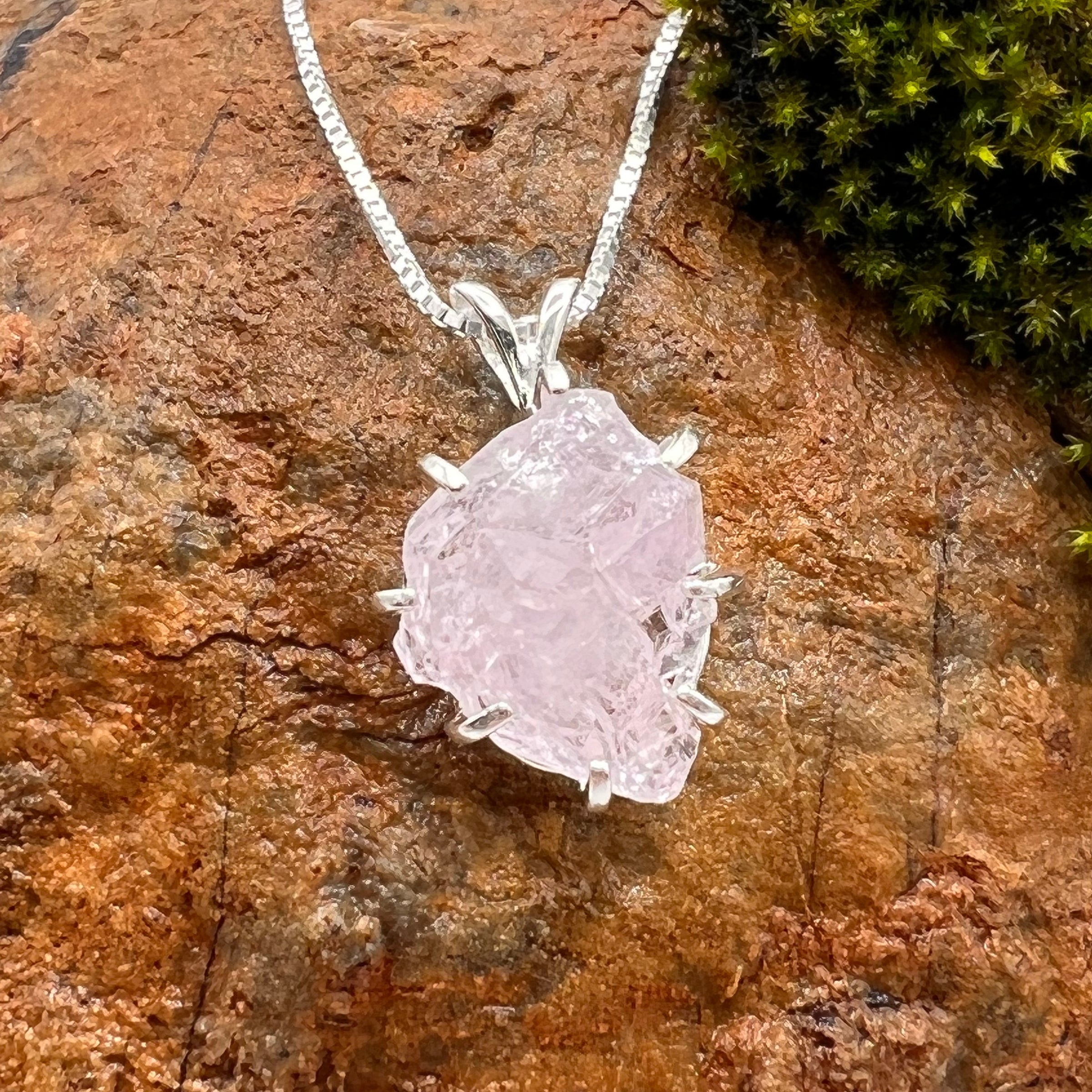 Crystallized Rose Quartz Necklace Sterling Silver #38