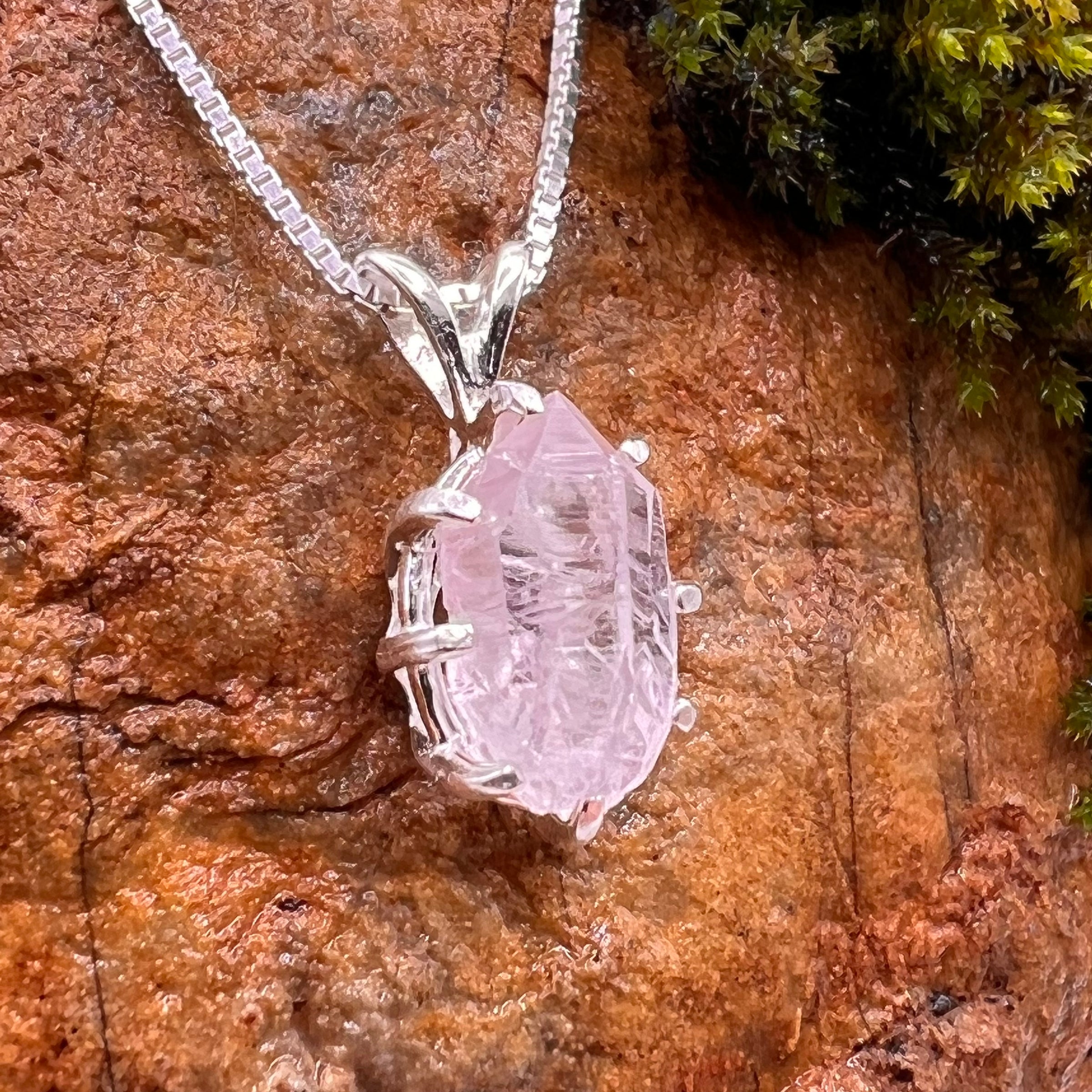 Crystallized Rose Quartz Necklace Sterling Silver #39