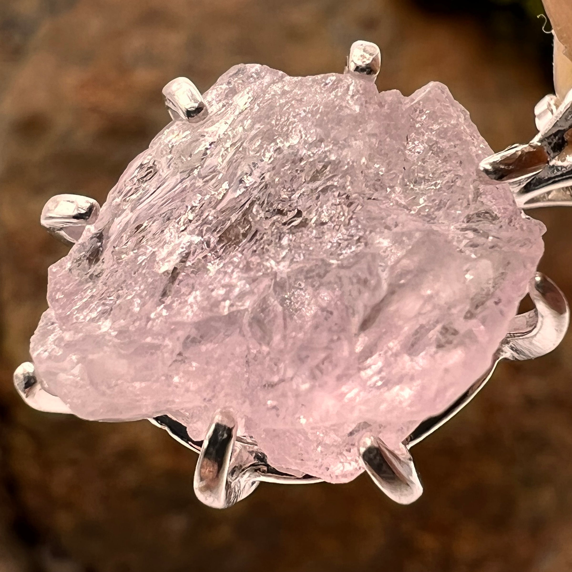 Crystallized Rose Quartz Necklace Sterling Silver #46