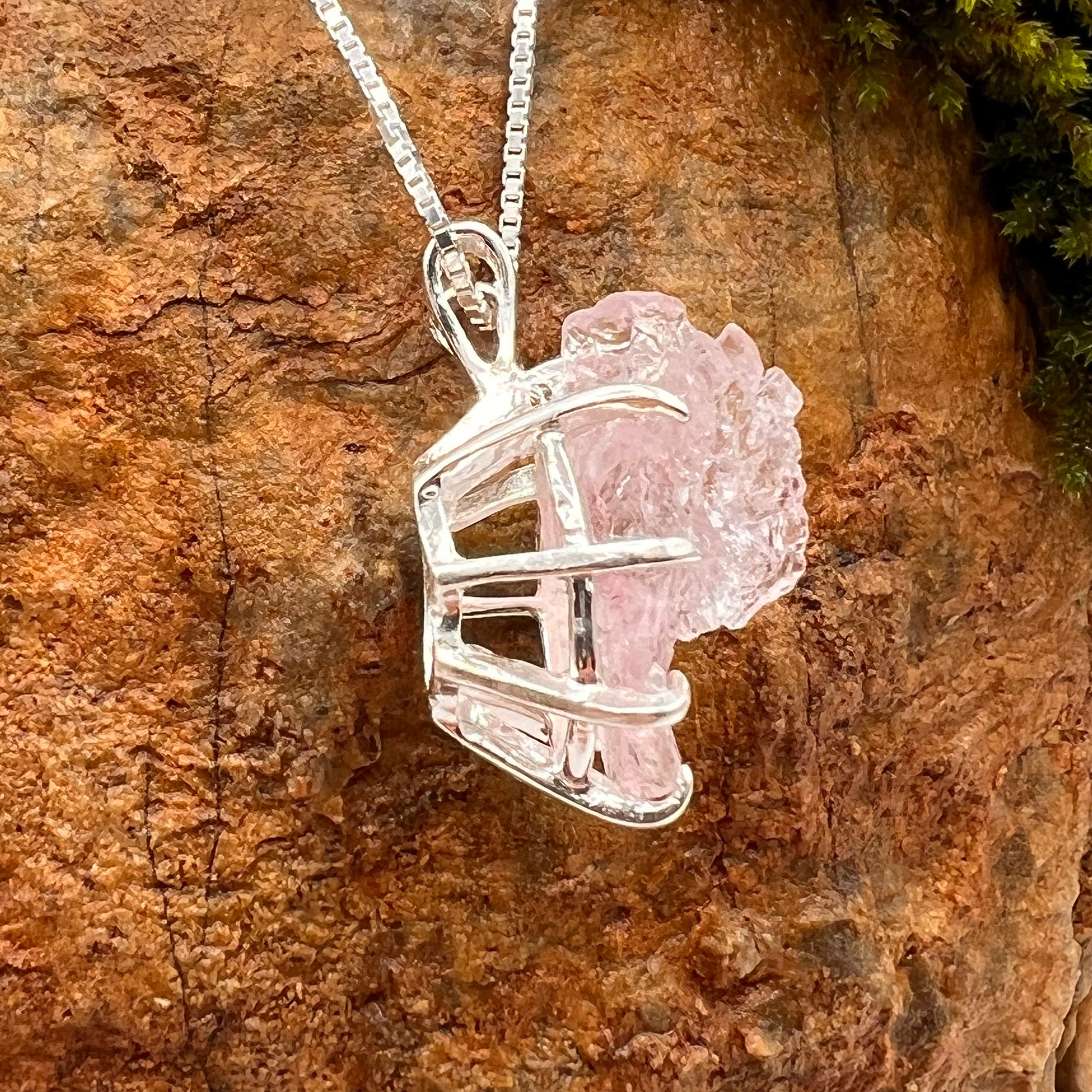 Crystallized Rose Quartz Necklace Sterling Silver #49