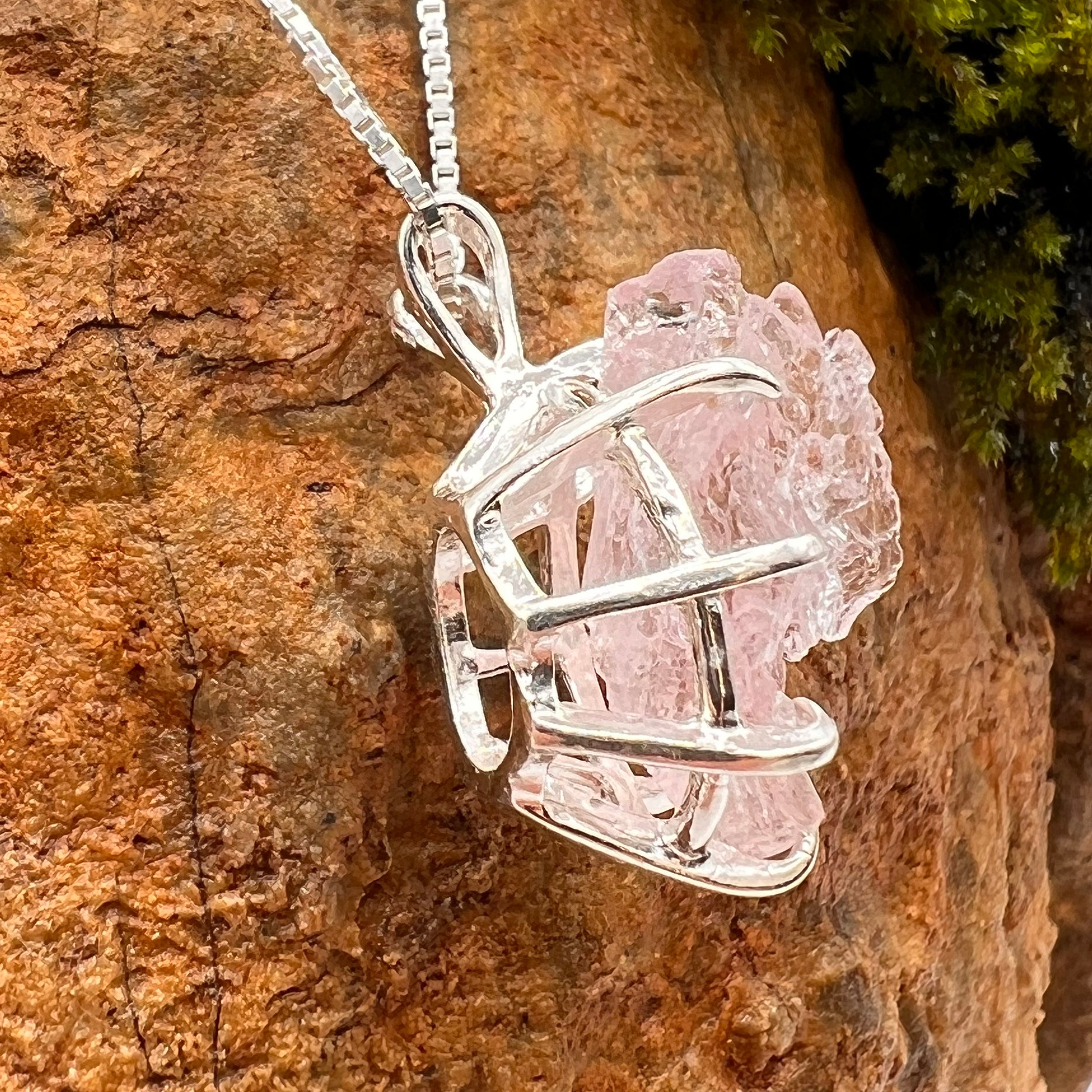 Crystallized Rose Quartz Necklace Sterling Silver #49