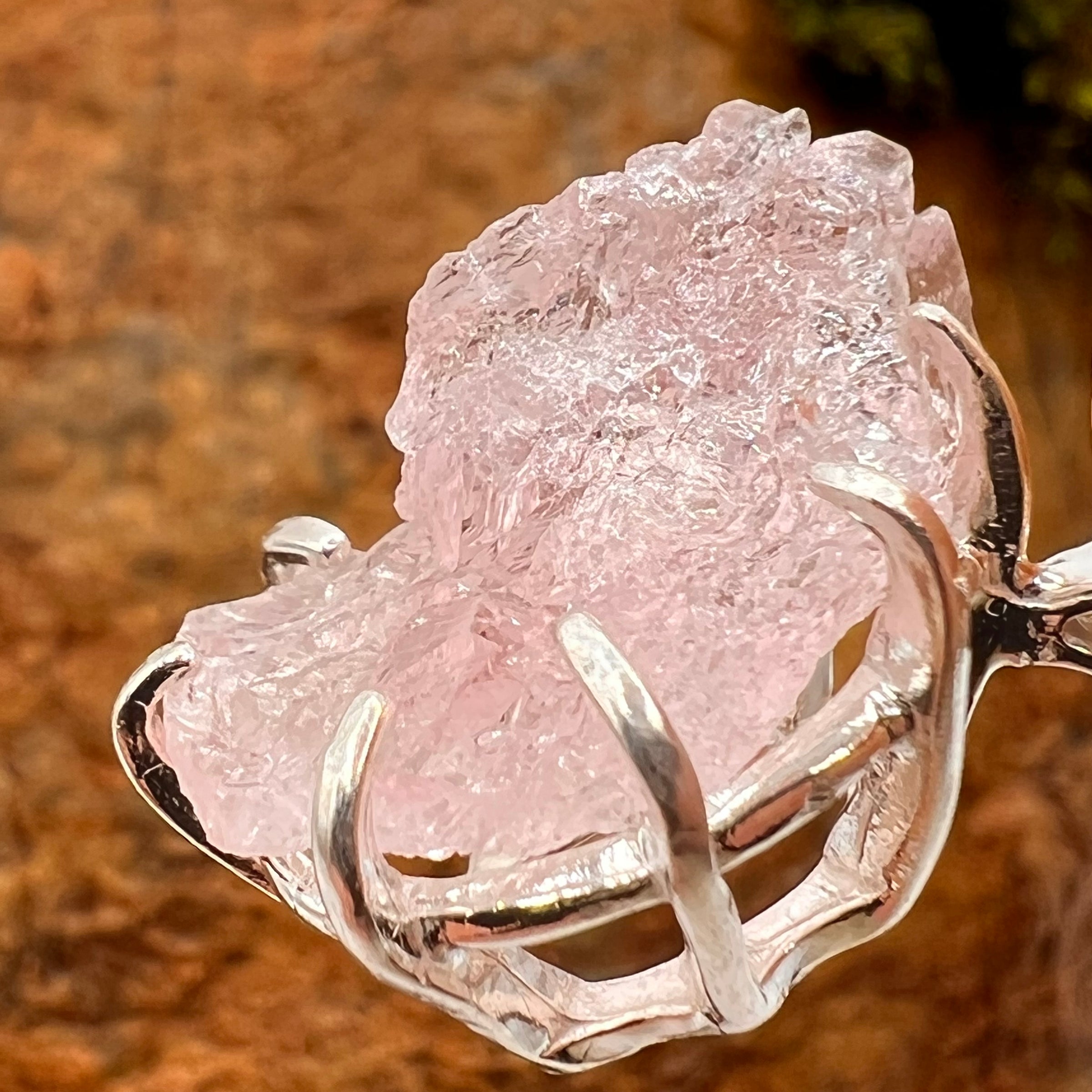 Crystallized Rose Quartz Necklace Sterling Silver #49