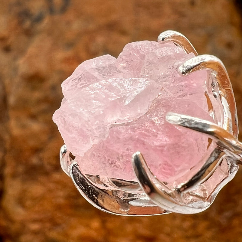 Crystallized Rose Quartz Necklace Sterling Silver #55