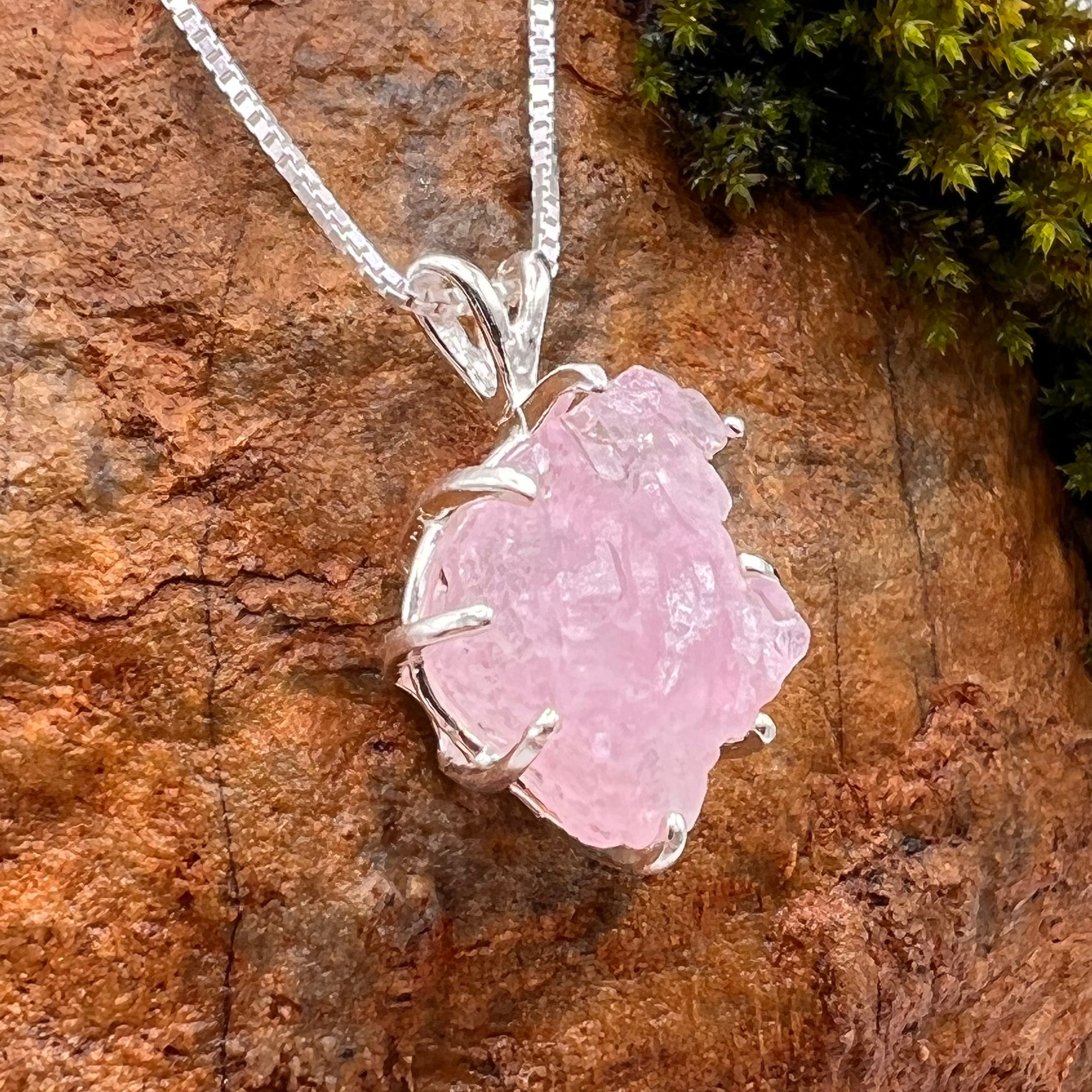 Crystallized Rose Quartz Necklace Sterling Silver #56